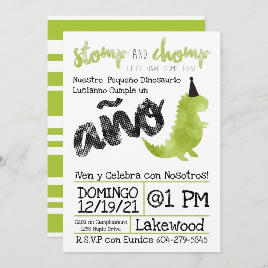 Spaans Little    Dinodinosaurio verde Chico Kaart (Voorkant / Achterkant)