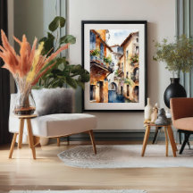 Spaans Little Old Town Waterverf Poster