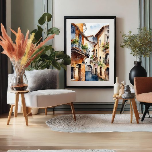 Spaans Little Old Town Waterverf Poster