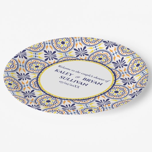 Spaans Marine Geel Tegel Mediterraan bruiloft V1 Papieren Bordje (Gekanteld)