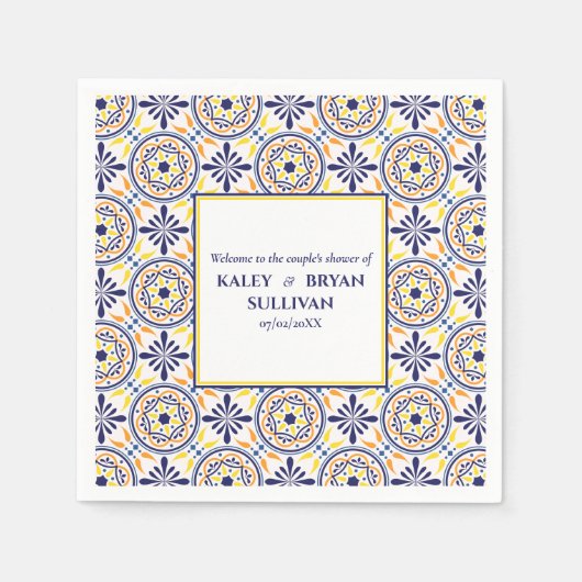 Spaans Marine Geel Tegel Mediterraan bruiloft V1 Servet (Voorkant)