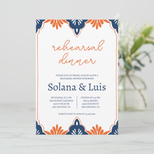 Spaans Marine & Oranje repetitie Diner Uitnodiging (Staand voorkant)