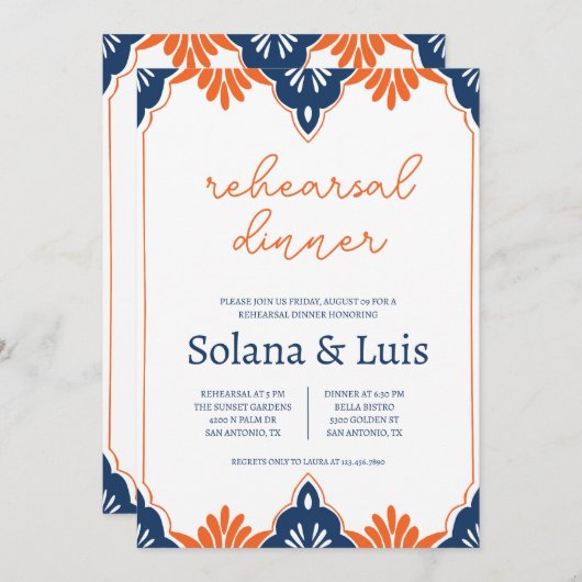 Spaans Marine & Oranje repetitie Diner Uitnodiging (Voorkant / Achterkant)