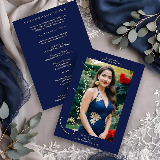 Spaans Marine Trendy Fotoscript Typografie Afstude Kaart