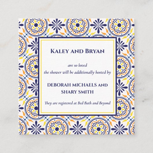 Spaans marinegeel Tegel mediterraan gebruik V2 Vierkante Visitekaartje (Voorkant)