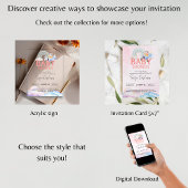 Spaans Meisje Baby shower Teddybeer Vliegtuig Roze Acryl Uitnodigingen