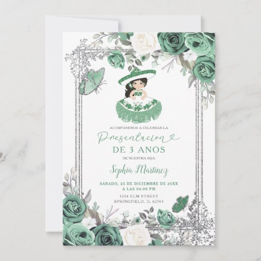 Spaans Meisje Wijze Groen Zilver Presentacion 3 An Kaart (Voorkant)