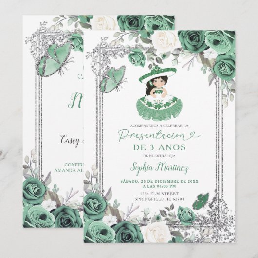 Spaans Meisje Wijze Groen Zilver Presentacion 3 An Kaart (Voorkant / Achterkant)