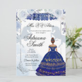 Spaans Mexicaan Mis Quince Navy Blue Silver Kaart (Staand voorkant)