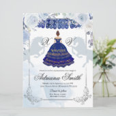 Spaans Mexicaan Mis Quince Navy Blue Silver Kaart (Staand voorkant)