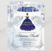 Spaans Mexicaan Mis Quince Navy Blue Silver Kaart (Voorkant / Achterkant)