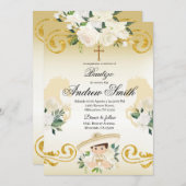 Spaans Mexicaans Doopsel Charro Gold Uitnodiging (Voorkant / Achterkant)