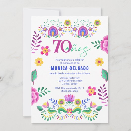 Spaans Mexicaans Fiesta Floral 70ste verjaardagsfe Kaart (Voorkant)