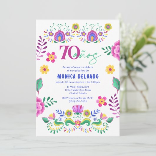 Spaans Mexicaans Fiesta Floral 70ste verjaardagsfe Kaart (Staand voorkant)