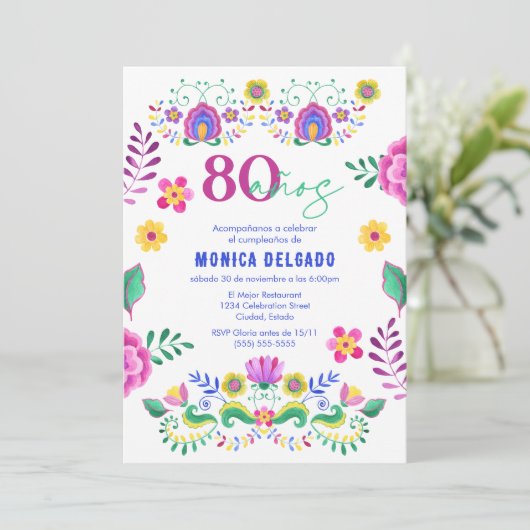 Spaans Mexicaans Fiesta Floral 80ste Verjaardagsfe Kaart (Staand voorkant)