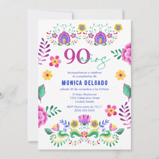 Spaans Mexicaans Fiesta Floral 90ste verjaardagsfe Kaart (Voorkant)