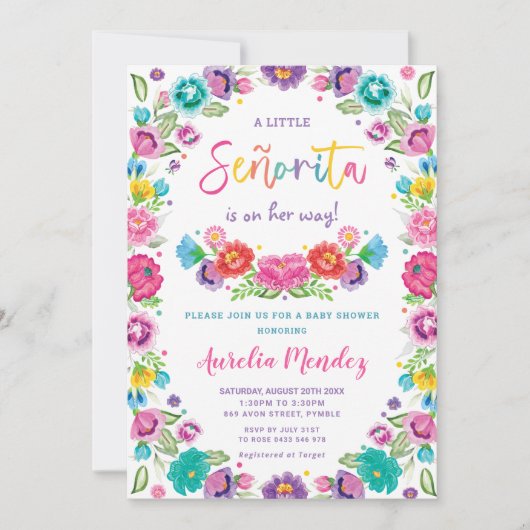 Spaans Mexicaans Floral Senorita Baby shower Meisj Kaart (Voorkant)