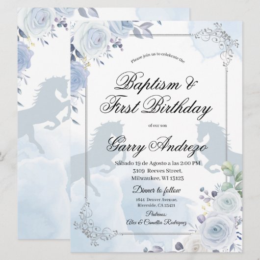 Spaans Mexicaans Silver Baptism Uitnodiging (Voorkant / Achterkant)