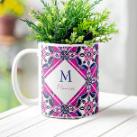 Spaans Mexicaans tegels bruidsmeisje geschenken mo Koffiemok<br><div class="desc">Roze en blauw Mexicaans Spaans Talavera tegels monogram sjabloon mok bruidsmeisje geschenken bruids partij gunsten</div>