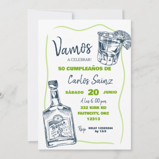 Spaans Mexicaans Tequila Man Verjaardagsfeest Kaart (Voorkant)