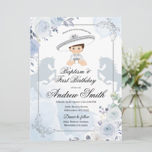 Spaans Mexicaans Zilver Charro Doop & Verjaardag Kaart (Staand voorkant)