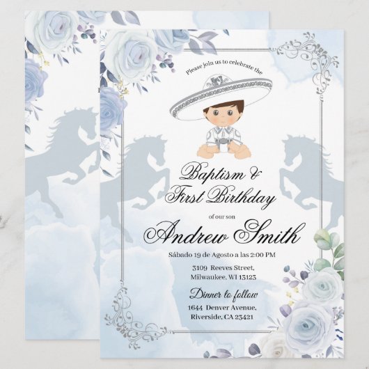 Spaans Mexicaans Zilver Charro Doop & Verjaardag Kaart (Voorkant / Achterkant)