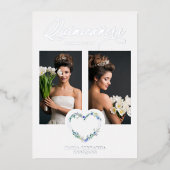 Spaans Mis XV años Romantic Blue Shades Heart Folie Uitnodiging (Voorkant)