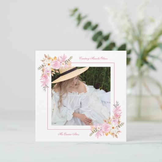 Spaans Mis XV Romantic Foto Spring Bouquet Kaart (Staand voorkant)