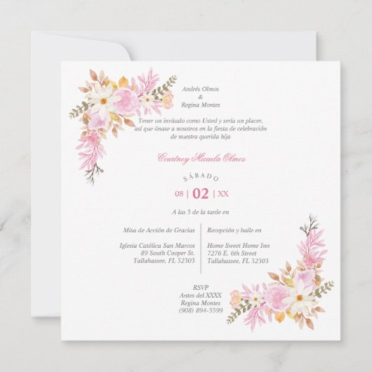 Spaans Mis XV Romantic Foto Spring Bouquet Kaart (Achterkant)