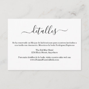 Spaans Modern Bianco Y Negro Boda Detalles Informatiekaartje