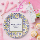 Spaans Navy Geel Tegel mediterrane bruiloft V3 Papieren Bordje (Feest)