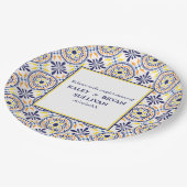 Spaans Navy Geel Tegel mediterrane bruiloft V3 Papieren Bordje (Gekanteld)