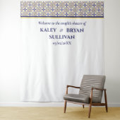 Spaans Navy Yellow Tegel douche Foto Achtergrond v Wandkleed (In situ)