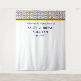 Spaans Navy Yellow Tegel douche Foto Achtergrond v Wandkleed