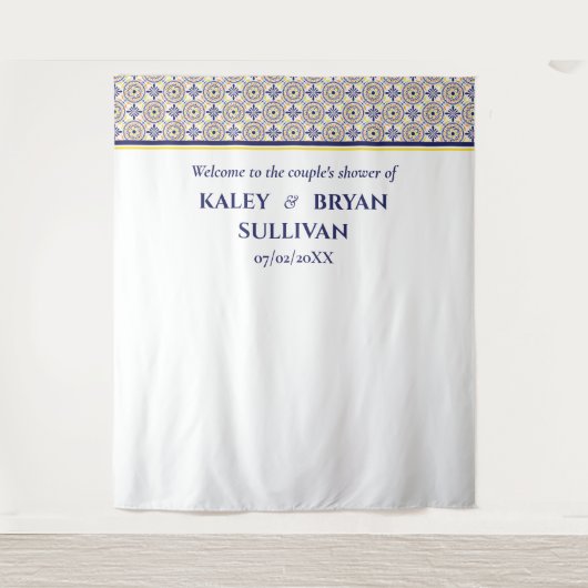 Spaans Navy Yellow Tegel douche Foto Achtergrond v Wandkleed (Voorkant)