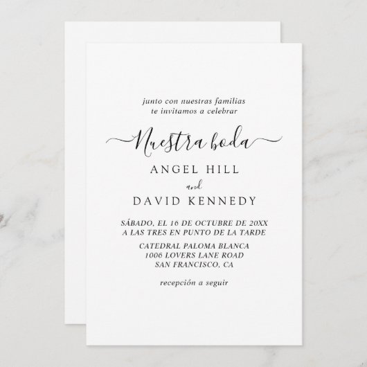 Spaans, Nuestra Boda Wedding Invitation Kaart (Voorkant / Achterkant)