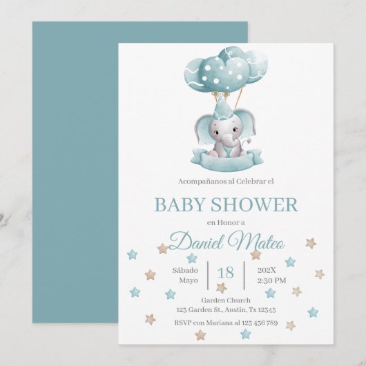 Spaans Olifant Baby shower Kaart (Voorkant / Achterkant)