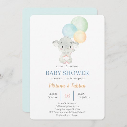 Spaans Olifant Baby shower Kaart (Voorkant / Achterkant)