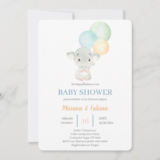 Spaans Olifant Baby shower Kaart (Voorkant)
