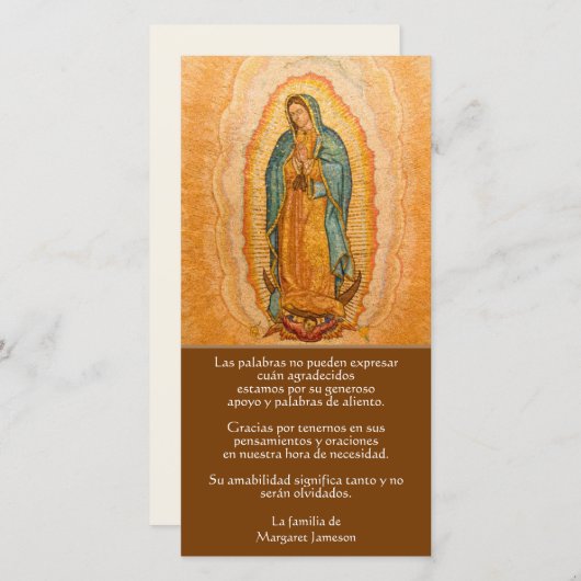 SPAANS Onze dame van Guadalupe Funeral Dank u Bedankkaart (Voorkant / Achterkant)