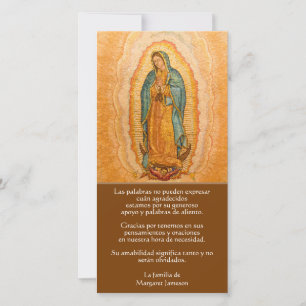 SPAANS Onze dame van Guadalupe Funeral Dank u Bedankkaart
