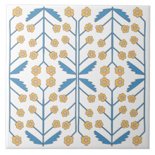 Spaans Oranje Blauw Roze Floral Middellandse Zee Tegeltje