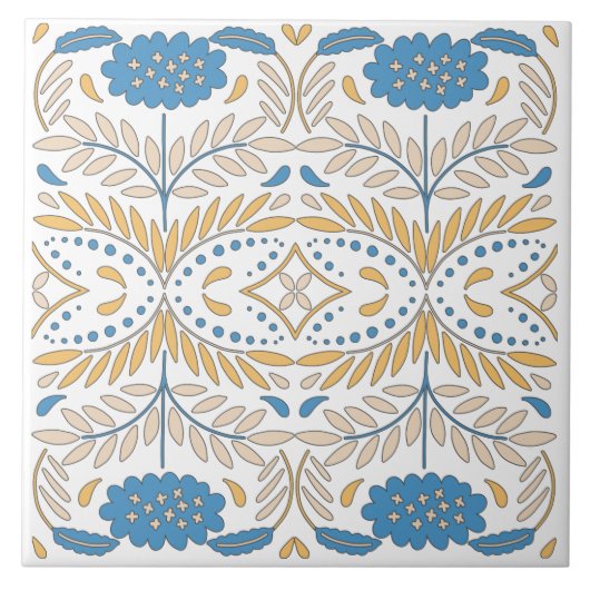 Spaans Oranje Blauw Roze Floral Middellandse Zee Tegeltje (Voorkant)