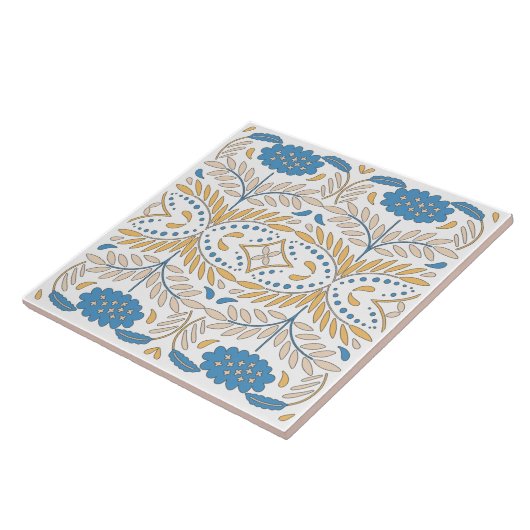 Spaans Oranje Blauw Roze Floral Middellandse Zee Tegeltje (Zijkant)