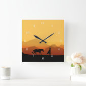 Spaans paard en Man Silhouette Clock op zonsonderg Vierkante Klok (Huis)