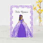  Spaans Paars Quinceanera Dress Birthday Kaart (Gele Bloem)