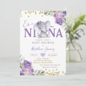 Spaans Paarse Olifant Es Niña Baby shower Kaart (Staand voorkant)