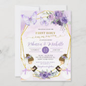 Spaans Paarse vlinder tweeling eerste communie Kaart (Voorkant)