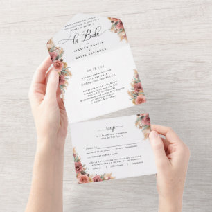 Spaans, Pampas Grass Blush Wedding Tear Off RSVP All In One Uitnodiging