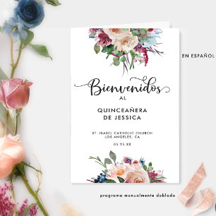 Spaans pasteel Floral Quinceañera Folded Programme